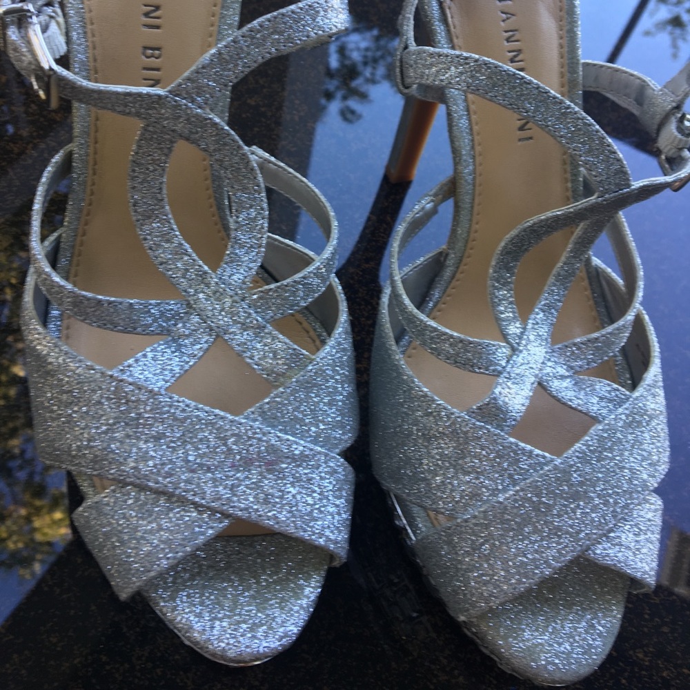 gianni bini silver glitter heels